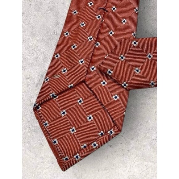 HUDSON ROOM Silk Tie ITALY XL Salmon Geometric Floral W:3" EUC - Picture 4 of 5